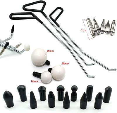Paintless Dent Repair Tools 6 Pieces of Dent Removal Rods with Awl Head Paintless Dent Removal Kit Car Auto Body Dent Removal of Hail Dents and Door Ding 3pcs Rod 20 pcs Pen