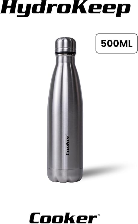 Cooker 500 ml Paslanmaz Çelik Termos, Çift Kat Yalıtım, 6 Saat Sıcak & 12 Saat Soğuk, Sızdırmaz Kapak, Gri