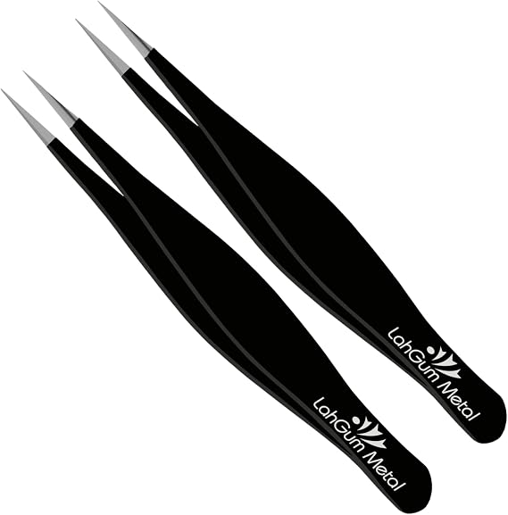 Super Sharp Pointed Tweezers - Precision Fine Point Tip Ingrown Hair Remover - Stainless Steel Facial Hair Remover - Black Color