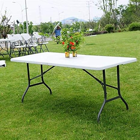 Folding Table, 6' Portable Plastic Dining Table, Multipurpose Rectangle Table for Indoor Outdoor Picnic Party Camping, White (6' Table)