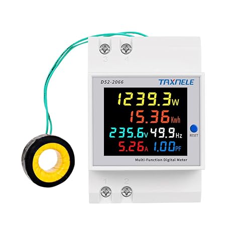 Single Phase Din Rail AC Energy Meter Monitor 6 in 1 Multimeter AC 40-300V 100A Voltage Current Voltmeter Ammeter Watt Kwh Frequency Power Meter 110V 230V (External CT)