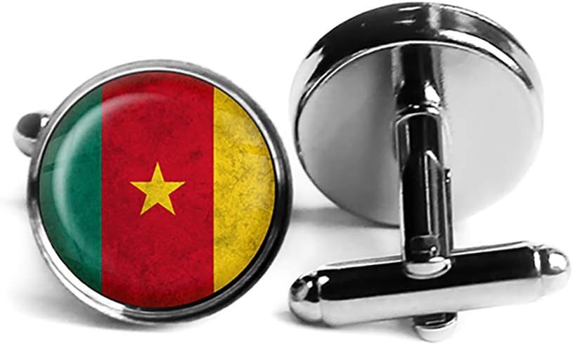 African Nation Cameroon Flag Rhodium Plated Silver Cufflinks