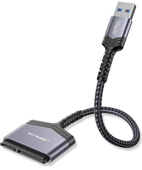 JSAUX SATA to USB Cable, USB 3.0 to 2.5 SATA III Hard Drive Adapter Aluminum Shell Nylon Cord External Converter for SSD/HDD Supports UASP, Trim and Smart Compatible with Windows, MacOS and Linux | USB 3.0 to 2.5 SATA III Hard Drive Adapter External Converter Supports UASP, Trim and Smart For Windows, MacOS and Linux