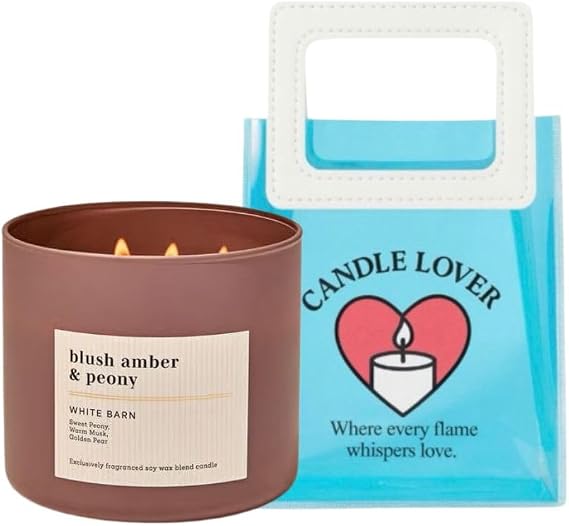 Blush Amber & Peony - White Barn-Bath&Body 3-Wick Scented Candle 14.5 OZ Burns 25-45 Hours and Gift Bag CANDLE'S Lovers (Label Artwork Varies)