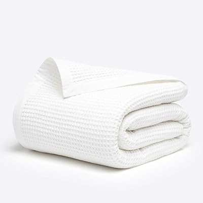 Salt Earth GOTS Certified 100% Organic Cotton Throw Blanket, 60 X 80 Waffle Blankets & Throws for Bed, Throw Blanket for Couch, Modern and Cozy Blanket, All Seasons, Comfy Soft Blanket Snow White