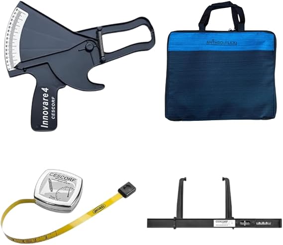 Cescorf Level 1 Anthropometry Kit with Skinfold Caliper, Small Bone Caliper, Tape Measure, Case (Navy)