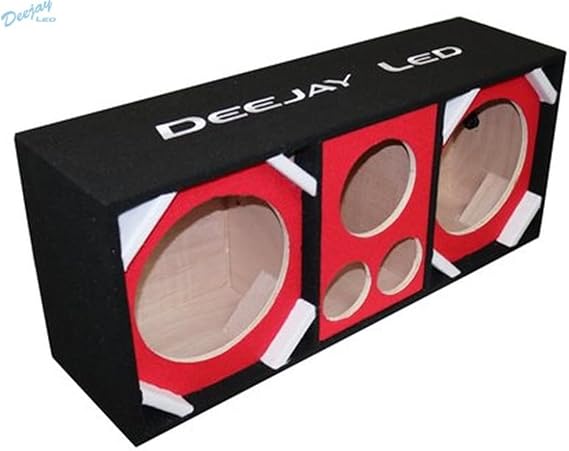 DEEJAY LED D10T2H1RED Empty Chuchera Speaker Enclosure with Quad Port Two 10-inch Woofers Plus Two Tweeters and One Horn Heavy Duty Carpet Embroidered Stitched Logo - RED