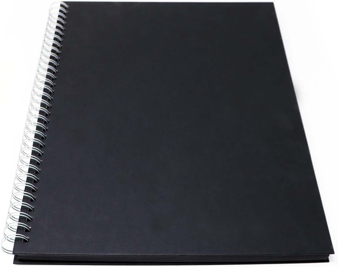 Artway Studio - Spiral Bound A3 Black Card Sketchbook - Portrait - 60 Sides30 Pages of Recycled 270gsm Black Card - Hardback