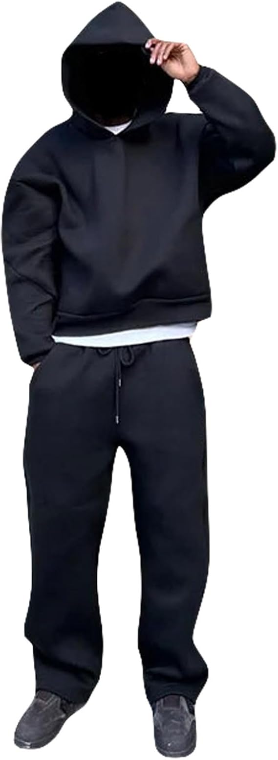 MXVPY Mens 2 Piece Hoodie Set Long Sleeve Pullover Sweatshirt Elastic Waist Drawstring Sweatpants Outfits Set for Men