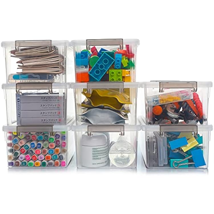 Small Storage Bins with Lids 3.2 QT- 8 Packs Plastic Storage Containers for Organizing Stackable Clear Storage Boxes,Clear White