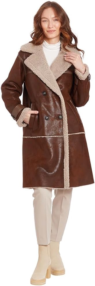 Frye Women's Faux Shearling Notch Clr Coat