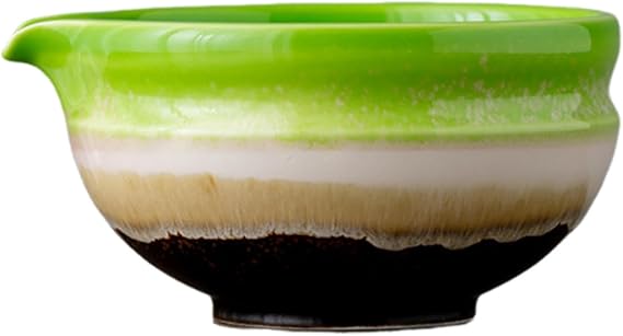 Ceramic Matcha Bowl with Spout Traditional Japanese Tea Ceremony Mixing Bowl 5.5 Inch 450ml Capacity- Furnace Change Green