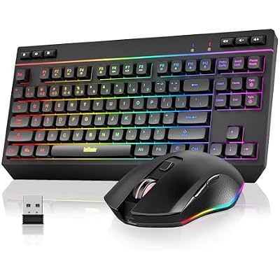 RedThunder K20 TKL Wireless Keyboard and Mouse Combo, Adjustable RGB Backlit Rechargeable Battery, Compact Layout Keyboard with Dedicated Multimedia Keys  Optical Mice for PCLaptopBlack