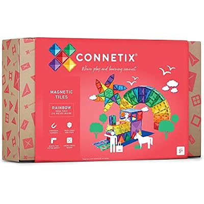 Connetix Tiles 212 Piece Mega Pack, Premium Educational Magnetic Building Set, Features Large Hexagons and Squares, Regular Geometric Tiles, Door and Window Pieces, Fences, 2 Purple Cars, and More