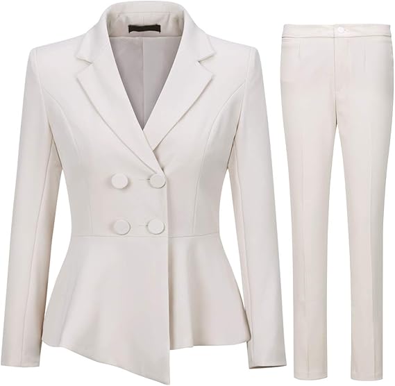 YUNCLOS Womens Suits 2 Piece Set Business Casual Double Breasted Blazer and Pantsuits for Work Office