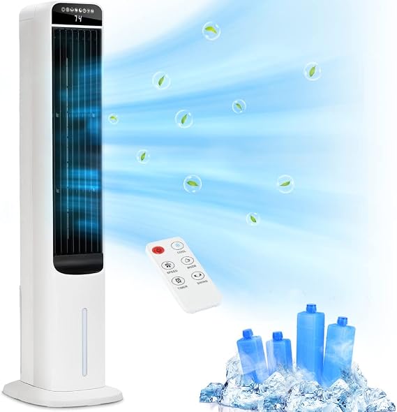 Uthfy Swamp Cooler, Evaporative Air Cooler With 4 Ice Packs and Remote, 80 Oscillation 3 Speeds 3 Modes, 41" Tower Fans that Blow Cold Air, Bladeless Fan for Bedroom Home Office