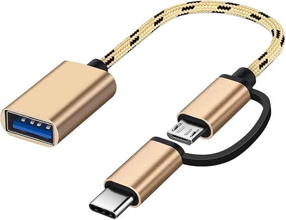 2-in-1 USB C/Micro to USB Adapter, USB C to USB, Micro to USB 3.0 OTG Adapter Cable Compatible with iMac Android Google Samsung Galaxy and More, Gold