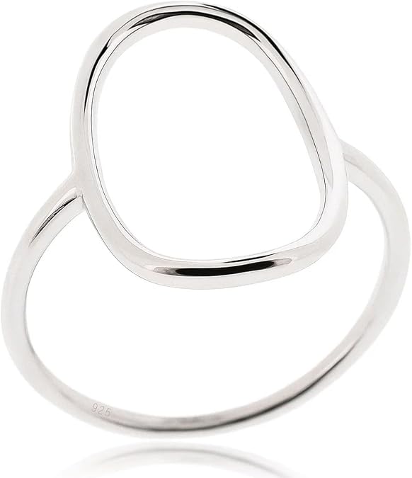 SOVATS Sterling Silver Long Open Circle Ring, Minimalist Jewelry for Women