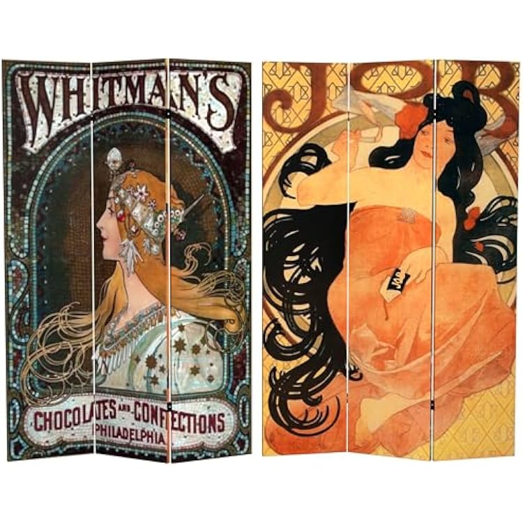 Red Lantern 6 ft. Tall Double Sided Vintage Art Canvas Room Divider, Confections