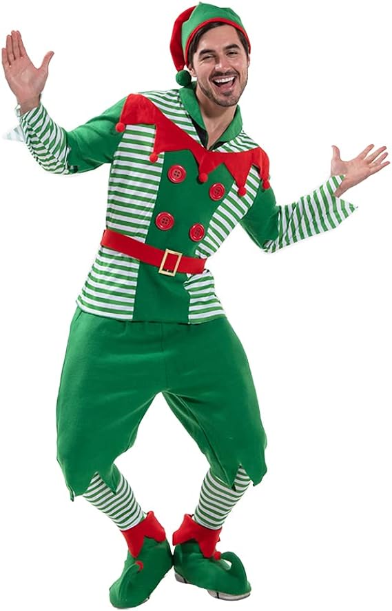 EraSpooky Elf Costume Men Christmas Santa Helper Fancy Dress Red and Green