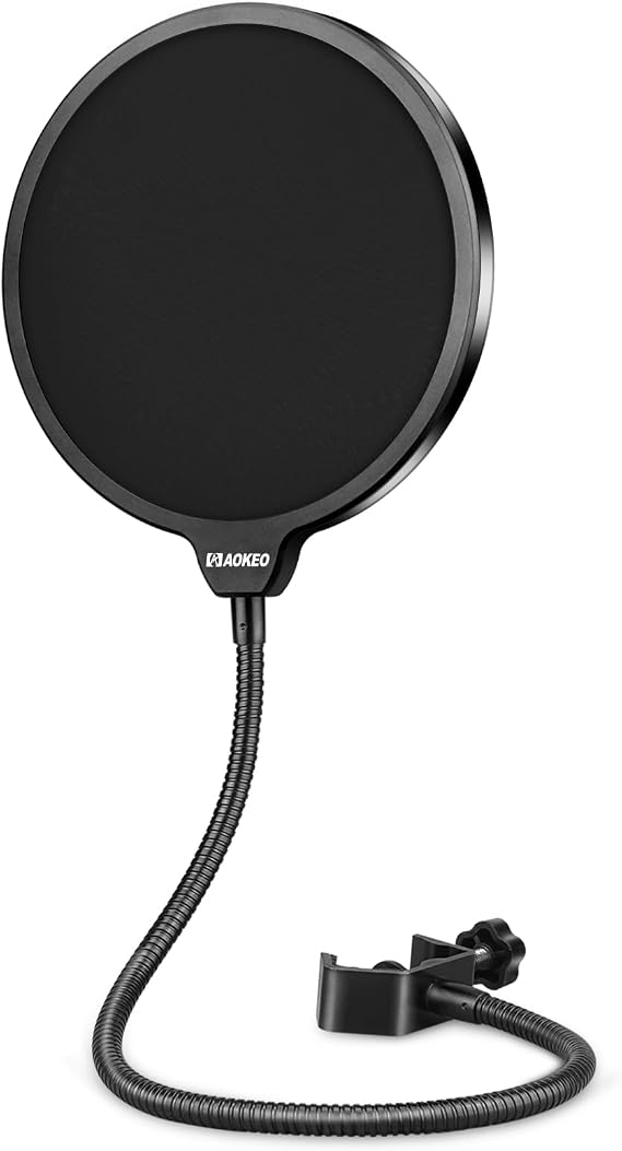 Aokeo Professional Microphone Pop Filter Mask Shield For Blue Yeti and Any Other Microphone,Mic Dual Layered Wind Pop Screen With Flexible 360 Gooseneck Clip Stabilizing Arm