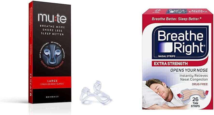 Mute Nasal Dilator for Snore Reduction - Anti-Snoring Aid Solution & Breathe Right Nasal Strips | Drug-Free Snoring Solution & Instant Nasal Congestion Relief Caused by Colds & Allergies