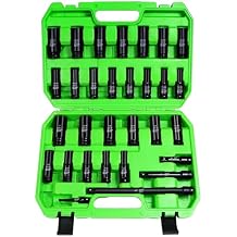 SUNHZMCKP 30-Piece 1/2" Drive Impact Socket Set, SAE (3/8"- 1") and Metric (10mm-24mm) Deep Socket Set, Including Impact Extension Bar 3 ", 5", 10" and 1/2" Socket Adapter, 6 Point Design, CR-V