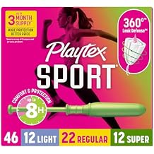 Playtex Sport Tampons Multipack, Light/Regular/Super Absorbency, 46ct