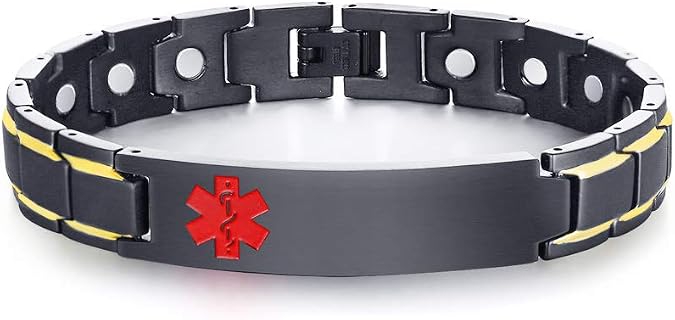 Custom Free Engraving Black Stainless Steel Men's Medical Alert ID Wristband ID Bracelet for Men, 8.6" Personalized Men Medical Bracelet