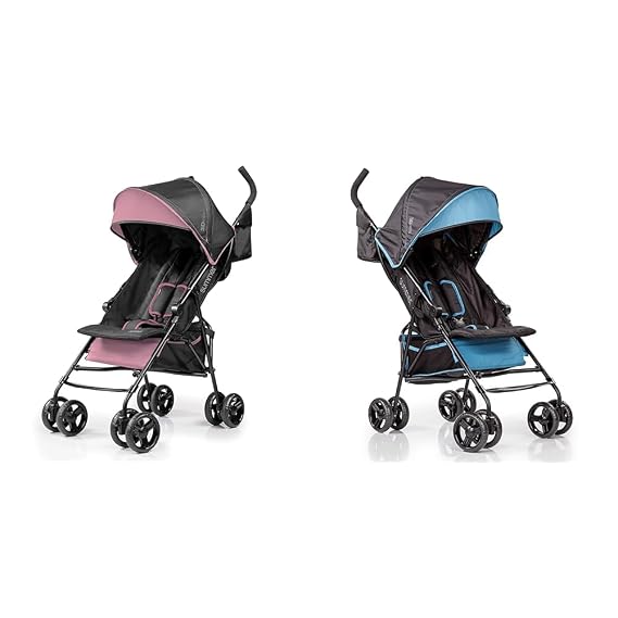 Summer Infant 3Dmini Convenience Stroller Bundle - Pink and Blue/Black Lightweight Strollers with Compact Fold and Multi-Position Recline