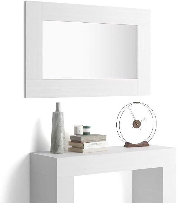 Mobili Fiver, Evolution Rectangular Wall Mirror, 46.5 x 28.7 in, Ashwood White, Made in Italy
