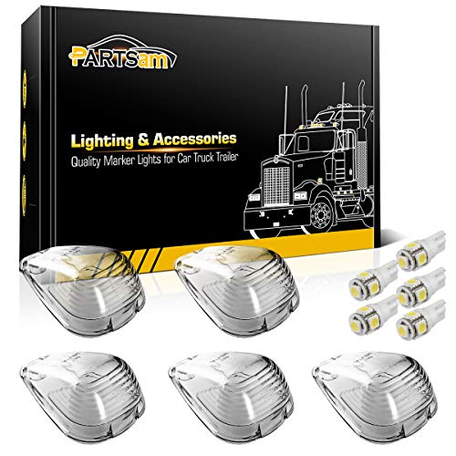 Partsam 5X Clear Cab Marker Light Lens  5X White 5050-SMD 194 168 T10 LED Bulb Compatible with Ford E150 E250 E350 E450 F150 F250 F350 F450 F550 Super Duty Pickup Trucks 1999-2016