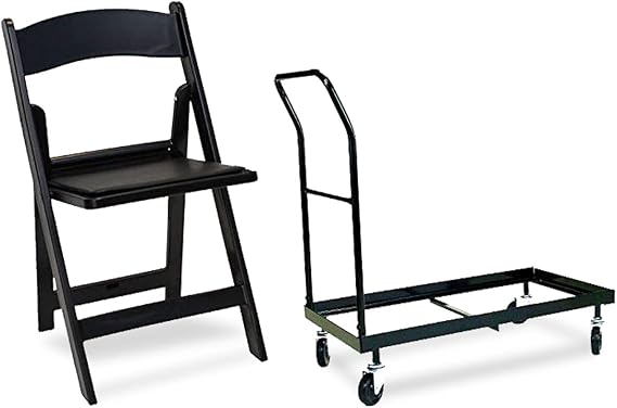 50 Resin Folding Chairs with 2 Dollies & Straps, White | Padded Vinyl Seat, Double-Braced Frame, UV-Resistant, Locks Securely, Rolling Dollies for Easy Transport