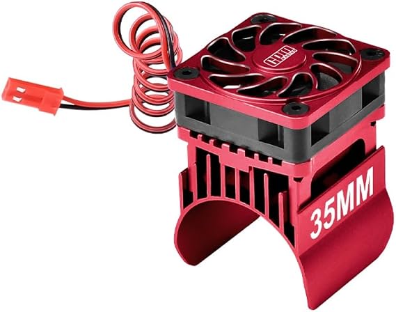Aluminum 6061-T6 Alloy Cooling Fan with 35mm Motor Heatsink for Traxxas 1:16 Mini Maxx 4WD 107154-1 / Mini XRT VXL-3S 108076-1 Monster Truck Upgrades - Red