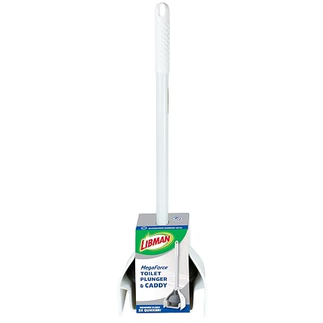 Libman MegaForce Premium Toilet Plunger with Caddy | Heavy Duty Rubber Plunger with Steel Handle and Hygienic Drying Caddy for Bathroom