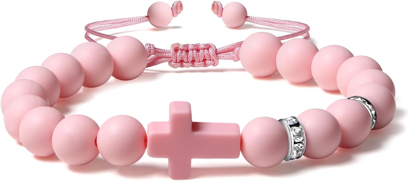 Adjustable Christian Silicone Beaded Cross Bracelet for Men Women
