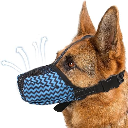 PetPhindU Dog Muzzle, Air Mesh Breathable Muzzle for Medium Large Sized Dogs Prevent Biting Barking Chewing Soft Basket Muzzle for German Shepherd Dog with Reflective Adjustable Strap L,Blue