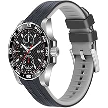 YISIWERA Premium Two Tone Rubber Silicone 20mm 22mm Watch Band Seamless Curved Ends Watch Strap Band Solid Stainless Steel Buckle Quick Release Pins for Men Women