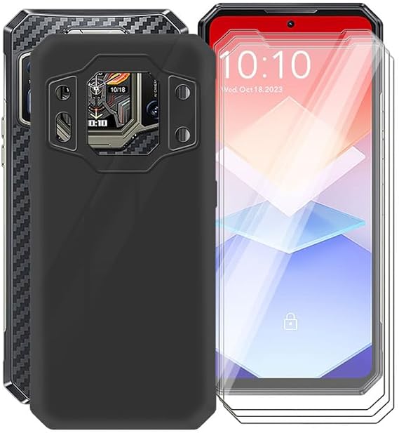 for Oukitel WP30 Pro Case, with [ 3 x Screen Protector Tempered Glass Film], Black Soft Silicone Cover Shockproof Bumper Protection Case for Oukitel WP30 Pro (6.78") - Black