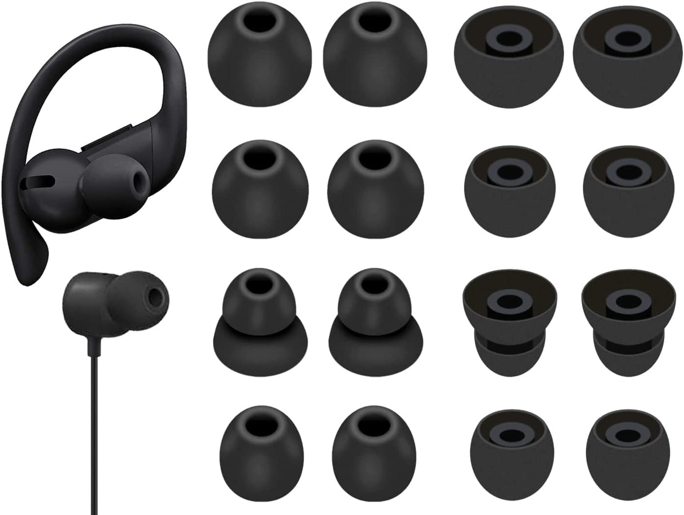 A-Pcas Eartips for Beats Flex Earbuds, Earbud Tips for Powerbeats Pro Earbuds, Eartips for BeatsX Earbuds, Silicone Earbud Eartips 4 Sizes 8 Pairs Black 23