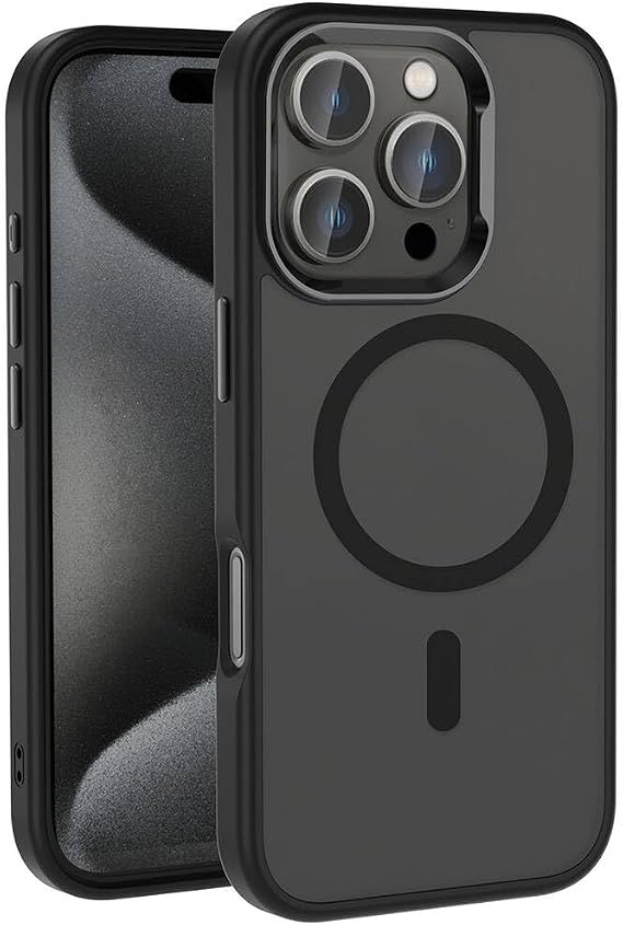 Compatible with Zore Apple iPhone 16 Pro Max Case Zore Kost Cover Black with Shiny Camera Frame with M-safe Charging