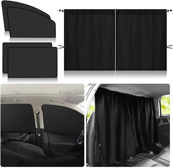 Magnetic Car Window Shade,Set of 5 Magnetic Car Window Curtains for Privacy | Privacy Divider Curtains & 4 Pcs Car Side Window Sun Shades,Heat Insulation, UV Block, Car Side Window Covers for SUV,Sedan