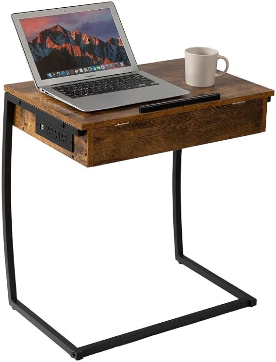 Hadulcet C Shaped End Table with Charging Station, Tiltable 0-52