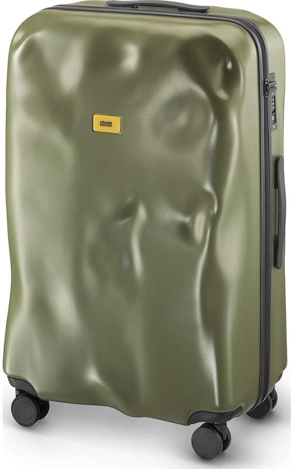 CRASH BAGGAGE Icon - 27 Inch Rolling Suitcase with 4 Spinner Wheels, Hardside Polycarbonate Travel Luggage, Lightweight, Interior Pockets, Airline Approved Lock, 65L - Medium/Olive Green