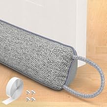 Door Draft Stopper for Bottom of Door, 36 Heavy Duty Under Door Draft Blocker Gap Filler, Door Seal for Noise Light Cold Air, with Adhesive Strips, Light Gray