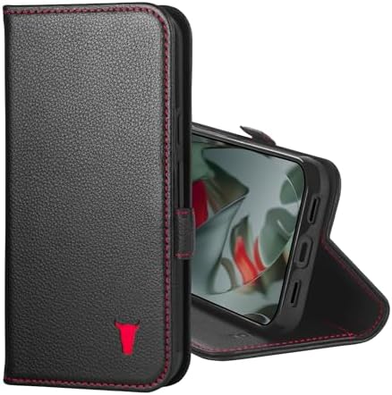 TORRO Leather Case Compatible with Google Pixel 10  Pixel 10 Pro 6.3 2025 Premium Leather Wallet Case with Kickstand and Card Slots Black with Red Detail