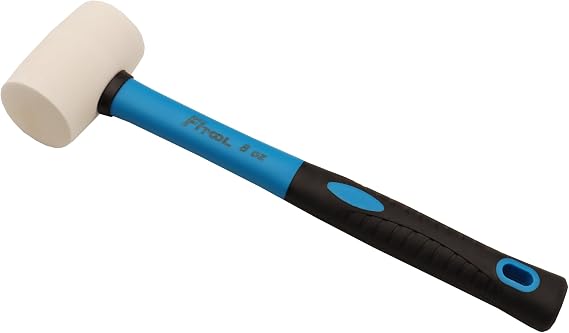 8-Ounces White Solid Rubber Mallet, Fiberglass Handle with Soft Rubber Grip, Total Weight 0.88LB, Non Marking Hammer (8oz)