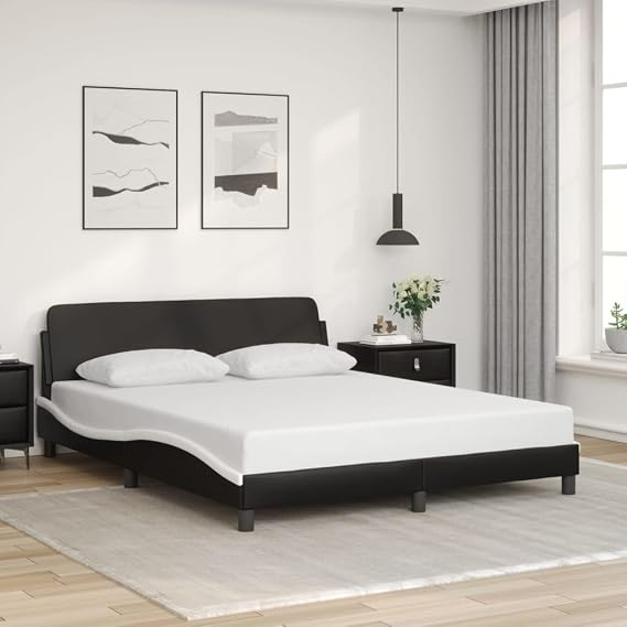 YAFF Bed Frame Black and White,Beds & Bed Frames-373296