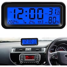 Car Digital Dashboard Clock, Cars Dashboard Clock with Automatic Backlight at Night, Solar and USB Charging, 12/24 Hour Format Time, Calendar/Temperature/Humidity Display, for Car Truck Office Home