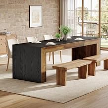 Tribesigns Extra Long Dining Table for 6-8 People, 78.7-Inch Rectangular Kitchen Table with Wooden Tabletop and Legs for Kitchen, Dining Room, Living Room, Heavy Duty, Black+Brown